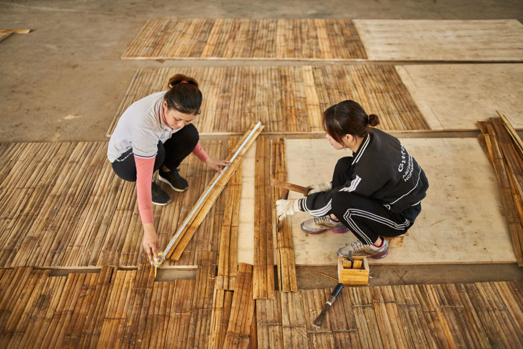 Bamboo frame assembly at the Bamboo Living production facility