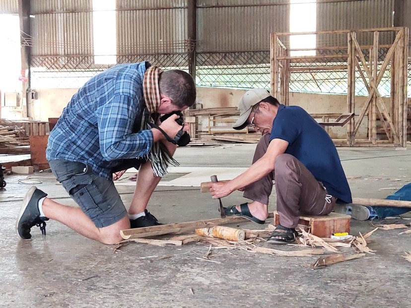 Behind the scenes of the portrait setup at the bamboo workshop