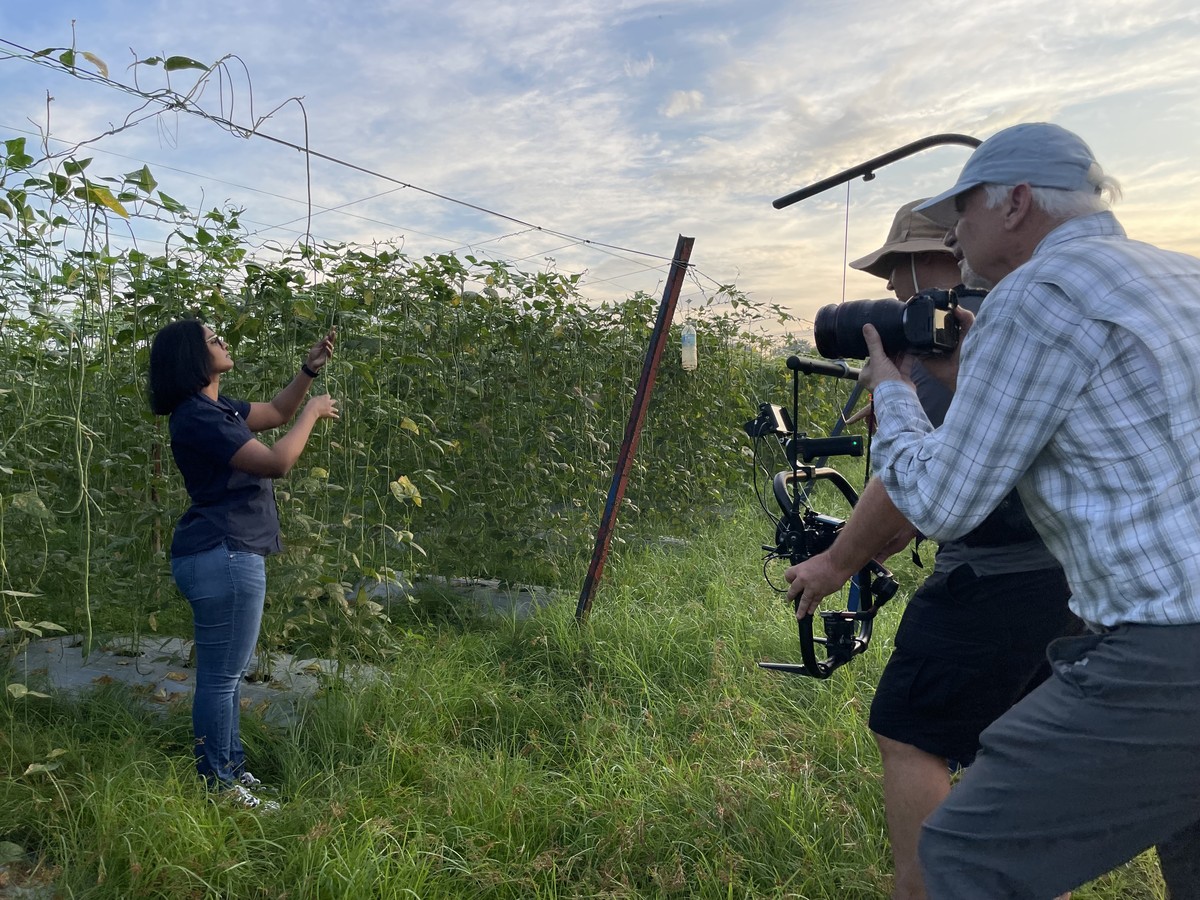Corporate interview setup with professional lighting for recruitment video at Yara office in Oslo Norway
