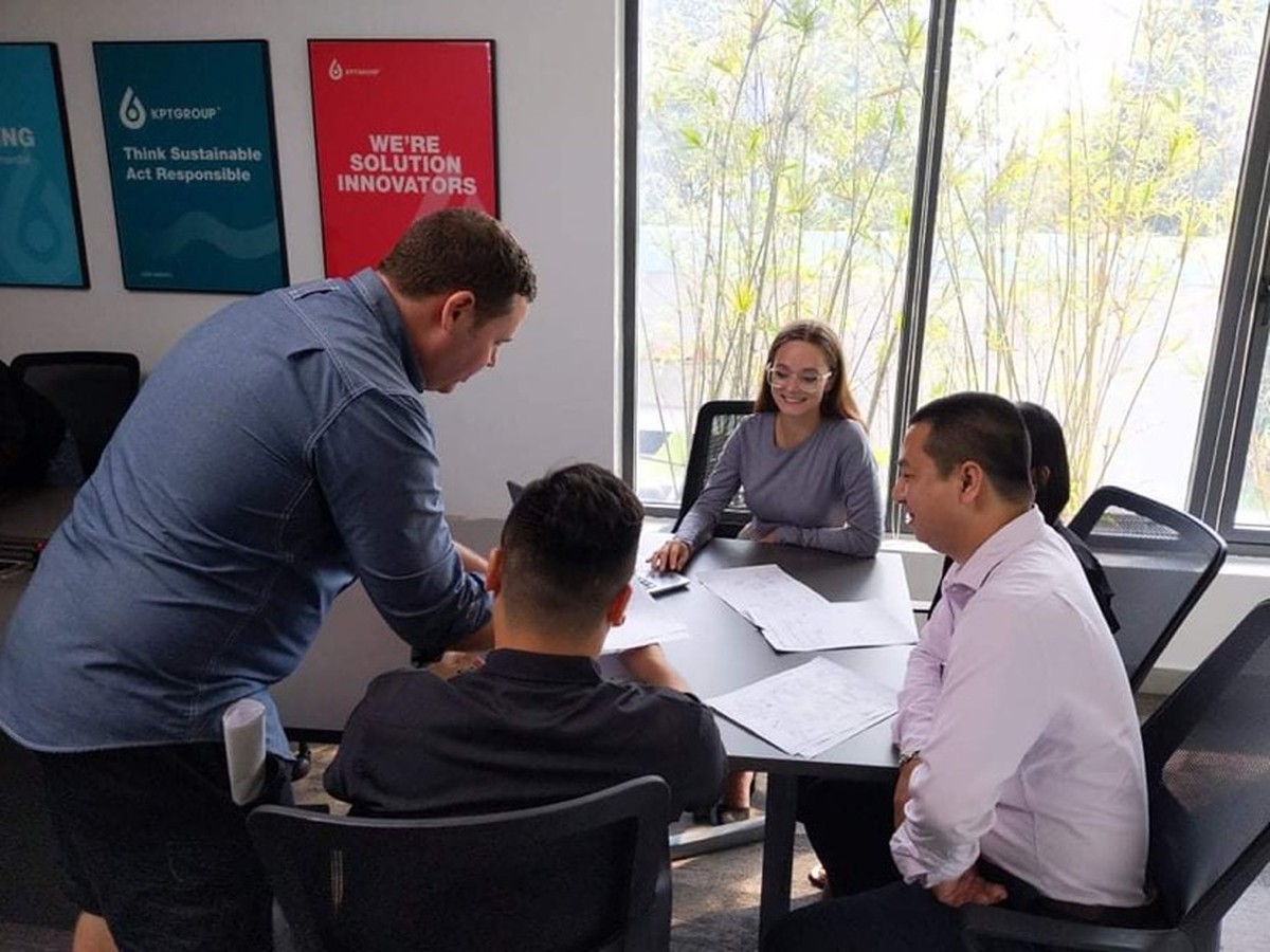 Corporate recruitment video interview setup with professional lighting at Yara headquarters in Oslo Norway